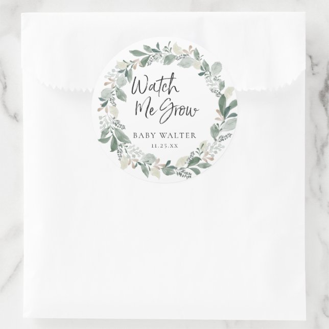 Watch Me Grow | Eucalyptus Baby Shower Favor  Classic Round Sticker (Bag)