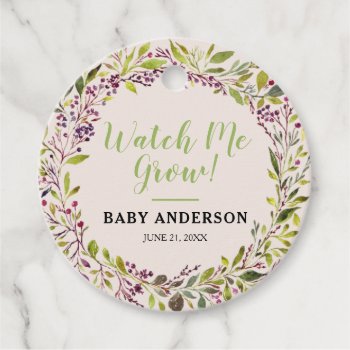 Watch Me Grow Floral Wreath Purple Baby Shower Favor Tags by daisylin712 at Zazzle