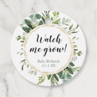 Watch me grow greenery gold eucalyptus baby shower favor tags