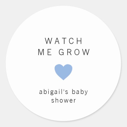 Watch Me Grow Modern Blue Boy Baby Shower Favor Classic Round Sticker