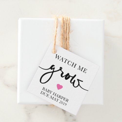 Watch Me Grow Pink Favor Favor Tag Baby Shower