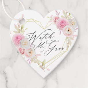 Watch Me Grow Pink Floral Heart Baby Shower Favor Tags