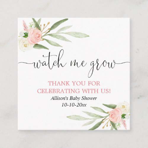 Watch me grow pink gold greenery favor cards