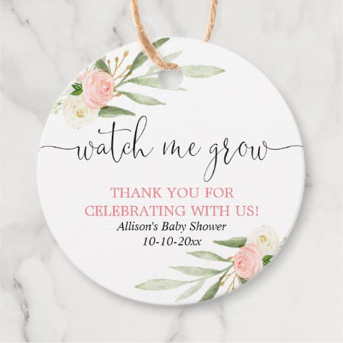 Watch me grow pink gold greenery favor cards favor tags