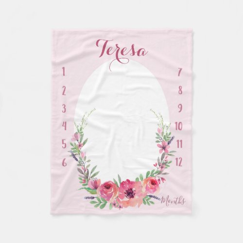 Watch me grow _ Pink watercolor Fleece Blanket