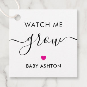 Watch Me Grow, Plant Baby Shower Tag, Fuchsia Favor Tags
