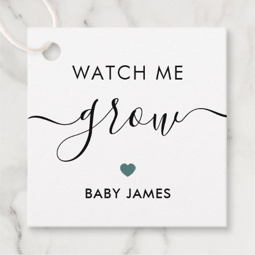 Watch Me Grow Plant Baby Shower Tag Gray Teal Favor Tags