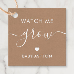 Watch Me Grow, Plant Baby Shower Tag, Kraft Favor Tags