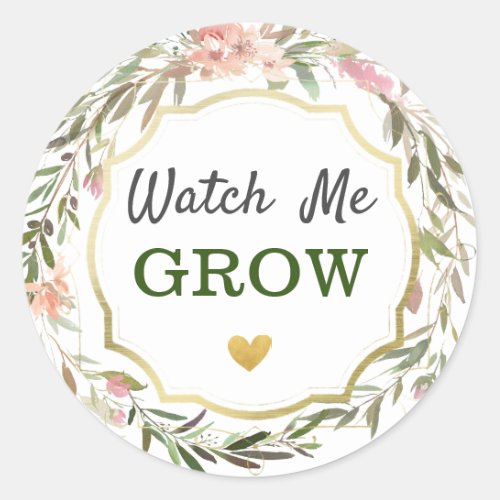 Watch Me Grow Rustic Floral Baby Shower Sprinkle Classic Round Sticker
