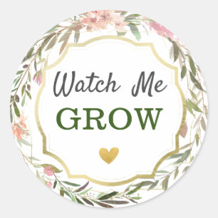 Watch Me Grow Rustic Floral Baby Shower Sprinkle Classic Round Sticker