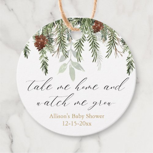 Watch me grow rustic pine baby shower favor tags