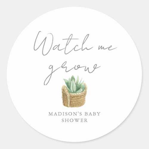 Watch Me Grow Simple Succulent Baby Shower Classic Round Sticker