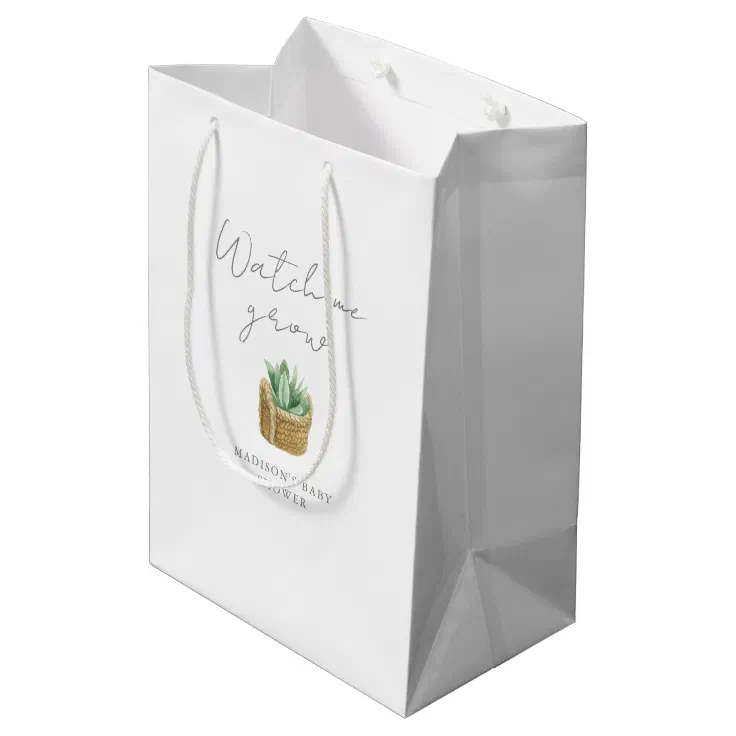 Watch Me Grow Simple Succulent Baby Shower Medium Gift Bag