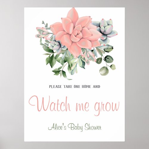 Watch me Grow Succulent Watercolor Greenery Coral Poster