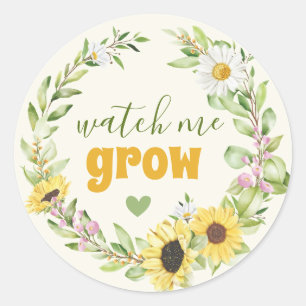 Watch Me Grow Sunflower Baby Shower Seed Plant Pot Classic Round Sticker
