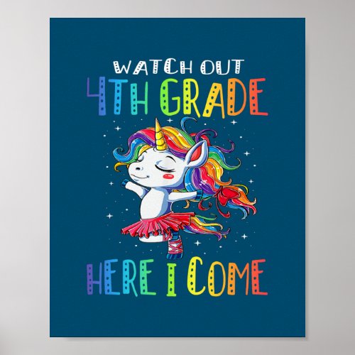 Watch Out 4th Grade Here I Come Unicorn Back To Poster