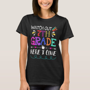 Watch Out 7th Grade Here I Come Funny Unicorn Back T-Shirt