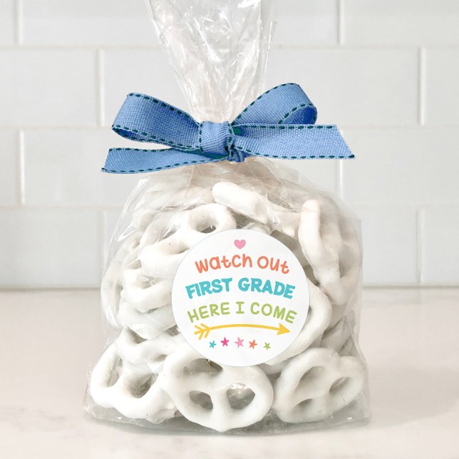 Watch Out First Grade Here I Come Classic Round Sticker (Watch out first grade here I come!)