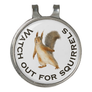 Watch Out for Squirrels Funny Brown Squirrel Golf Hat Clip