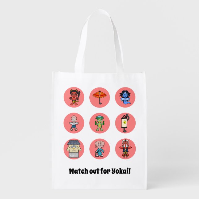 Watch out for Yokai! Nine Japanese Monster Grocery Bag (Front)