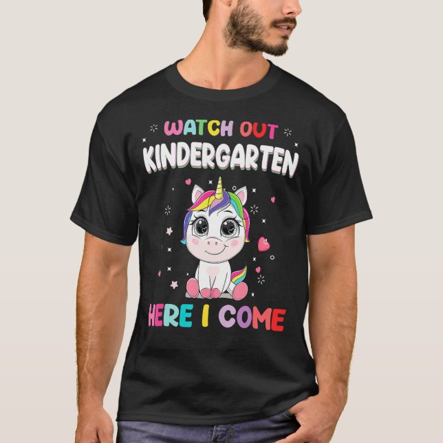 Watch Out Kindergarten Here I Come Unicorn Back To T-Shirt (Front)