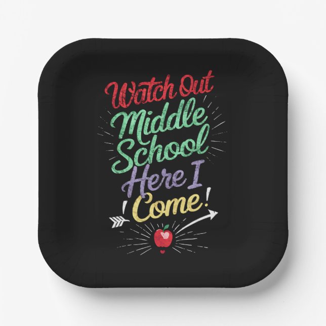 Watch Out Middle School Here I Come School Paper Plates (Front)