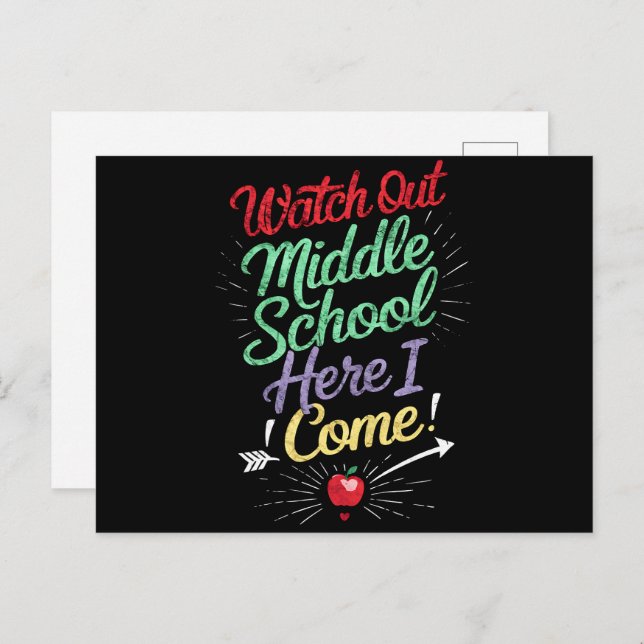 Watch Out Middle School Here I Come School Postcard (Front/Back)