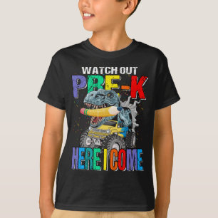 Watch Out Pre-K Here I Come Monster Truck Dinosaur T-Shirt