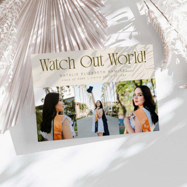 Watch Out World Multi Photo Cream Graduation Announcement (Creator Uploaded)