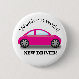 Watch Out World New Driver Pink Car Button