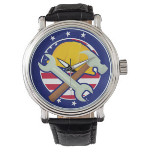 Watch Patriotic Worker Tools Hard Hat USA Leather