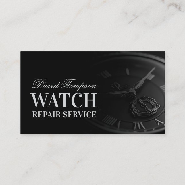 Watch Repair Service Watchmaker Solid Black Business Card (Front)