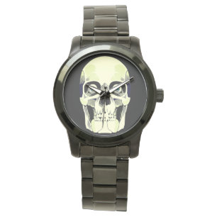 Watch Skull Face Blue Eyes Edgy Gothic Black Steel