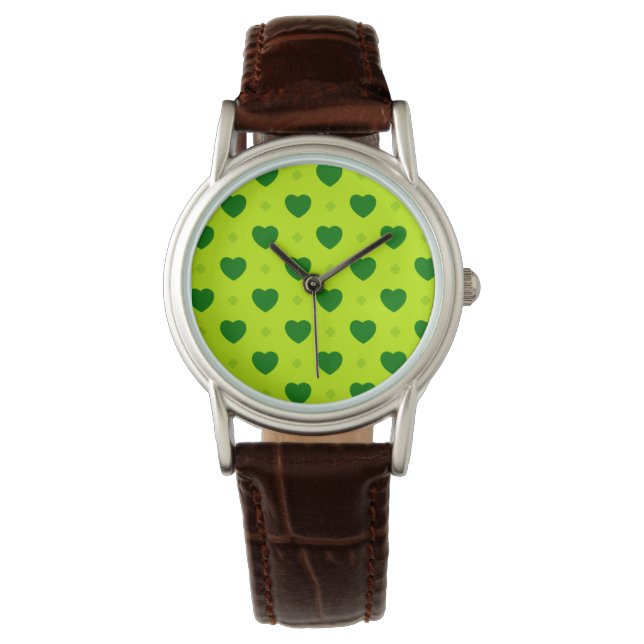 Watch St Patricks Day Green Heart Pattern Leather (Front)