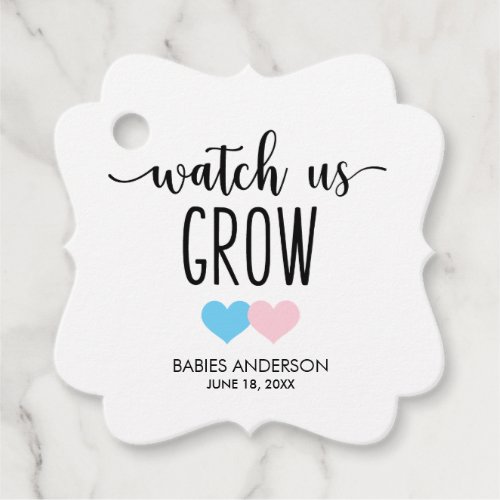 Watch US Grow Succulent Twin Boy Girl Baby Shower Favor Tags