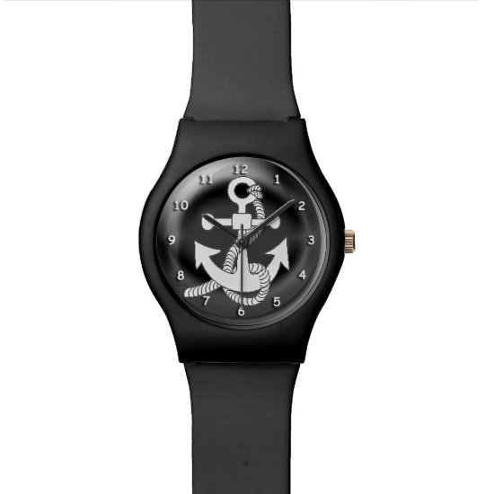 Watch - White Anchor on  3D black background