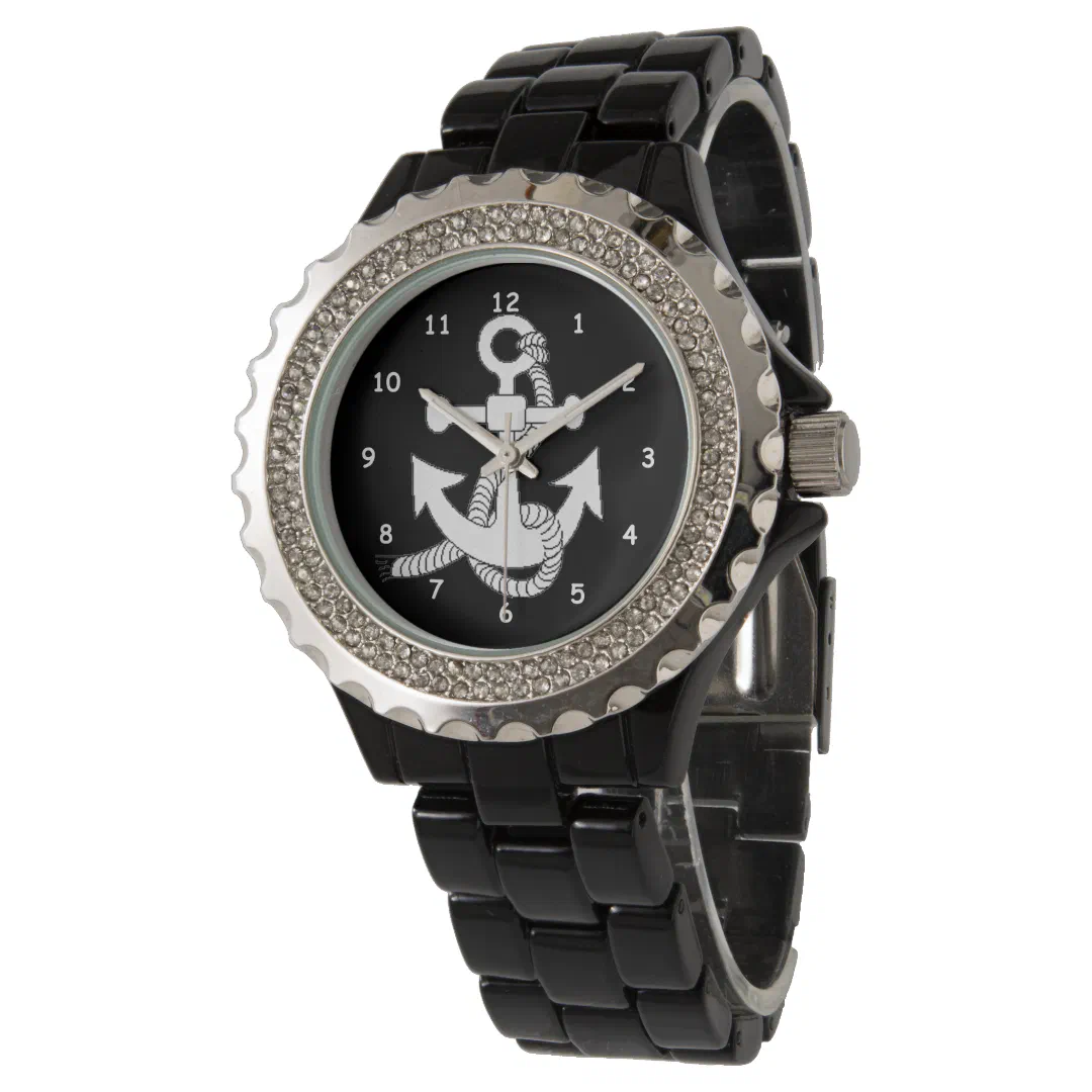 Watch - White Anchor on Black