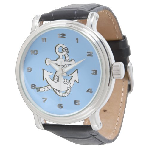 Watch _ White Anchor on  Blue Background