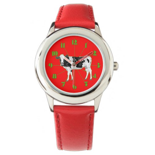 Watch with a graphic cow and numbers