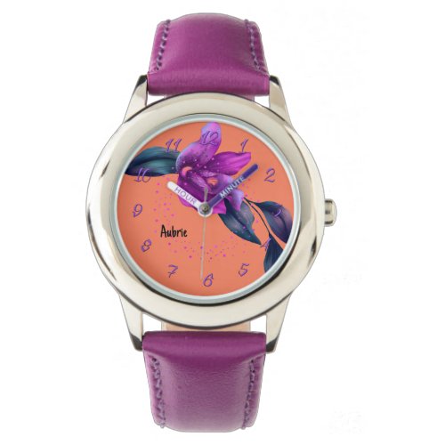 Watch with Purple Orchid on Orange