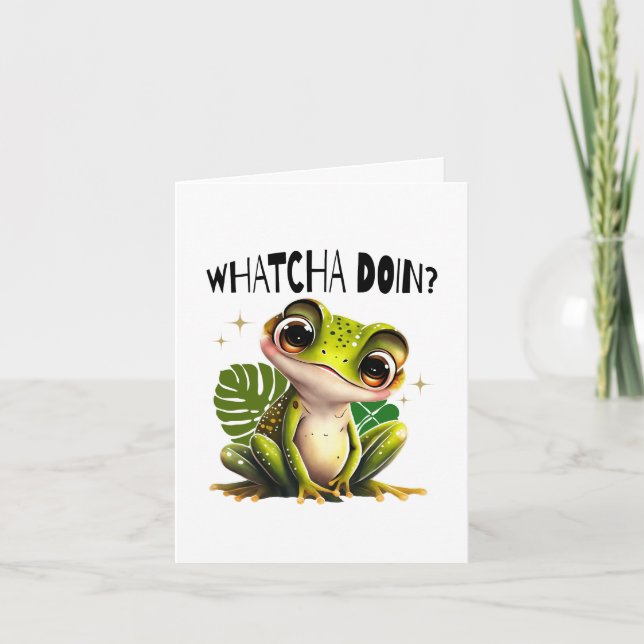 Watcha Doing? Funny Curious Frog Letterpress Thank You Card (Front)