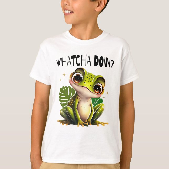 Watcha Doing? Funny Curious Frog T-Shirt (Front)