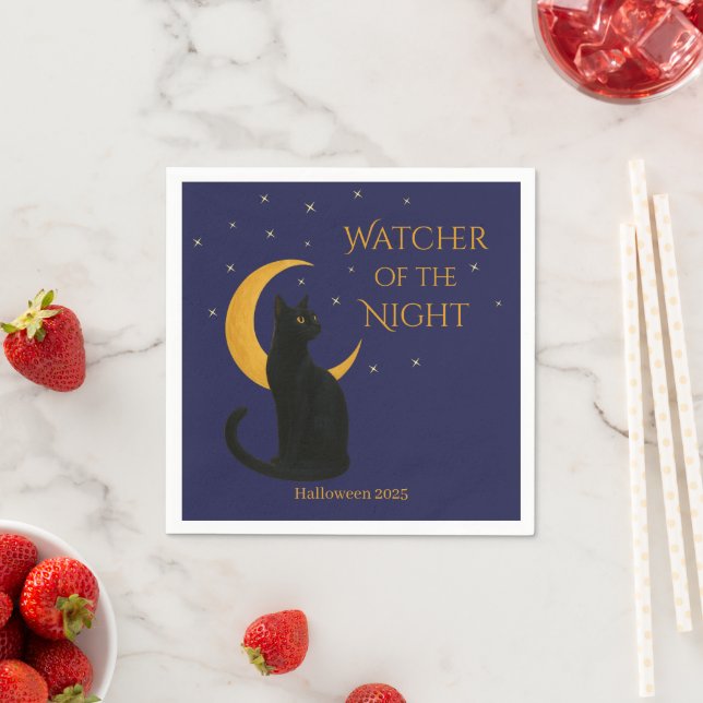Watcher of the Night – Halloween Black Cat   Napkins (Insitu)
