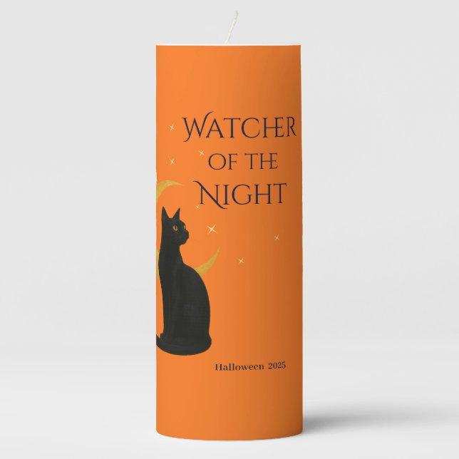 Watcher of the Night – Halloween Black Cat Pillar Candle (Front)