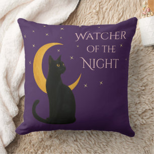 Watcher of the Night – Halloween Black Cat Throw Pillow