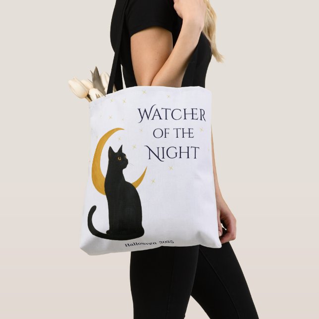 Watcher of the Night – Halloween Black Cat Tote Bag (Close Up)