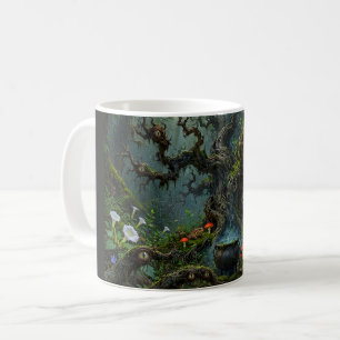 Watchers in Witch Wood Black Cat Cauldron Surreal Coffee Mug