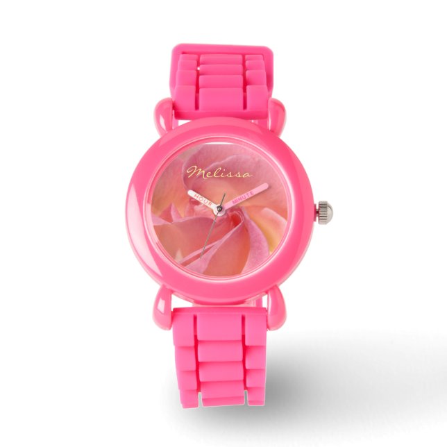 Watches Add Your Name Pink Rose Flower custom (Front)