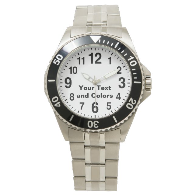 Watches with BIG Numbers with Your TEXT and COLORS (Front)