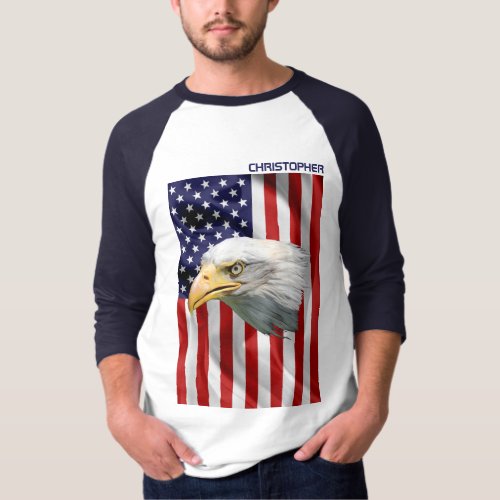 Watchful American Eagle The USA Flag Patriotic T_Shirt